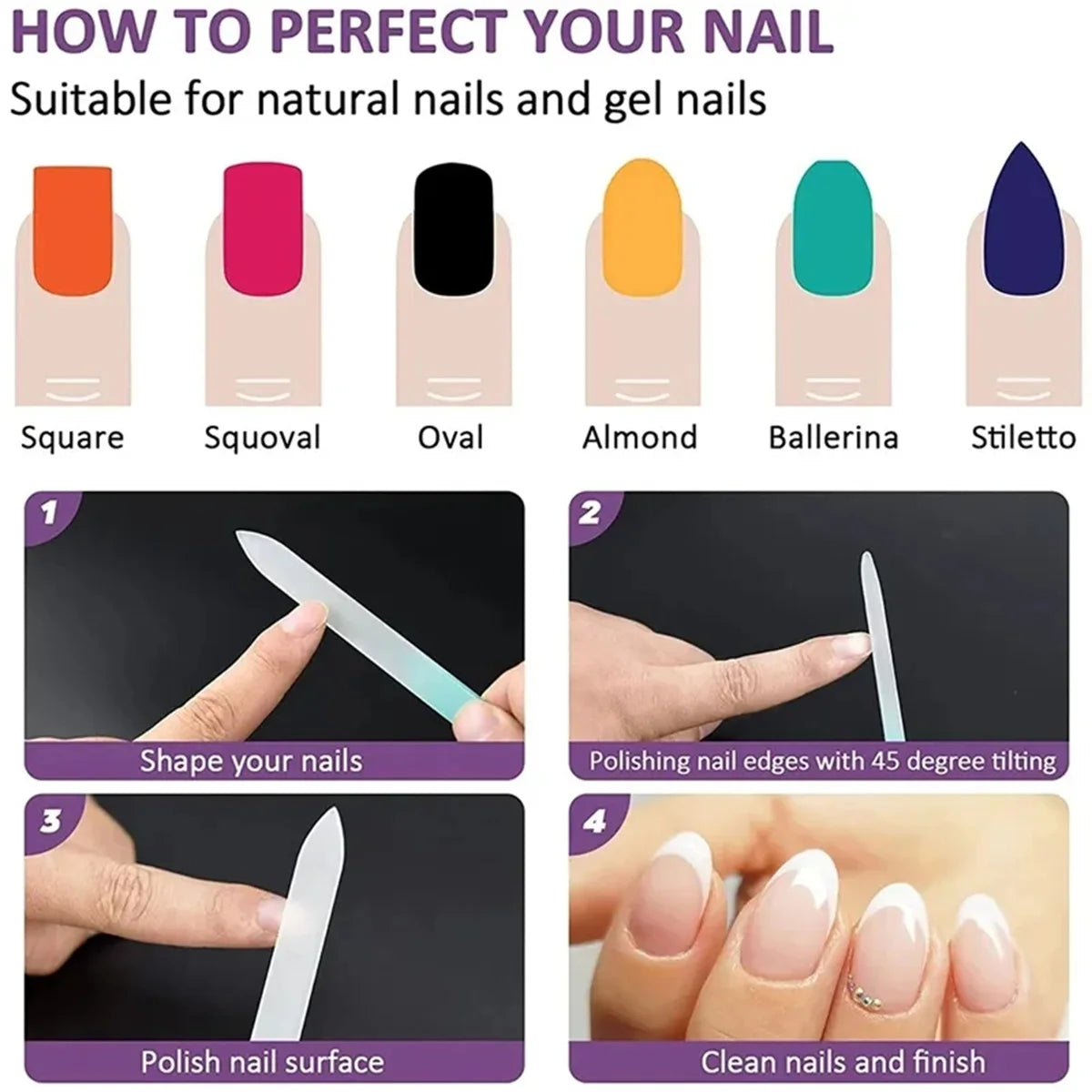 Crystal Glass Nail File | Double-Sided Gradient Manicure Tool Glass Nail File QXL