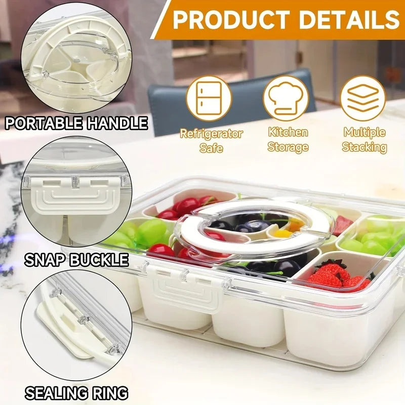 Divided Snack Tray with Lid & Handle | 8-Compartment Serving Tray Divided Serving Tray QXL