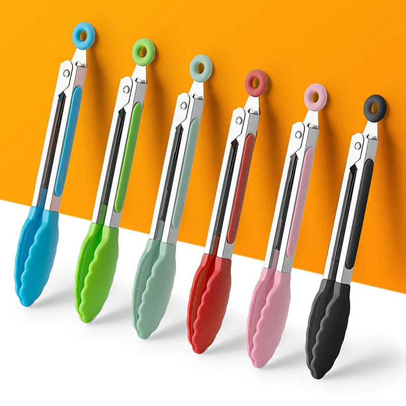7-Inch Stainless Steel BBQ Food Tongs | Non-Slip Kitchen Clip Kitchen Food Tongs QXL