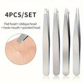 4-Piece Stainless Steel Eyebrow Tweezer Set | Facial Hair Tool Eyebrow Tweezer Set QXL 4PC-Silver