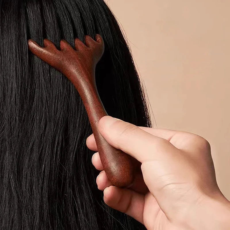 Sandalwood Deer Antler Scalp Massager & Gua Sha Wide Tooth Comb Scalp Massager Comb QXL