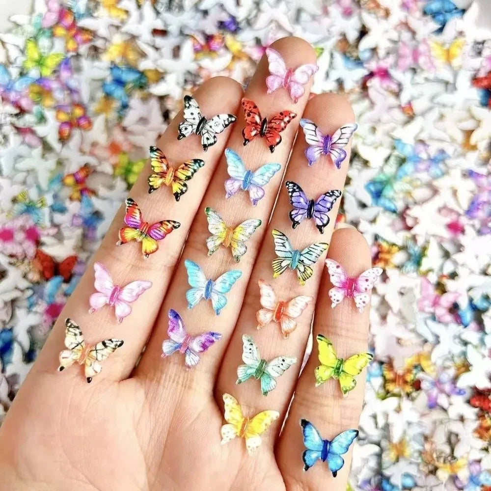 50-Pack 3D Butterfly Nail Charms | Glossy Multicolor Resin Nail Art Charms QXL