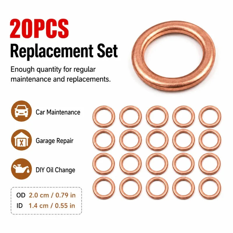 M14 Copper Oil Drain Plug Crush Washers 14x20mm | 10/20-Pack Oil Drain Washer QXL