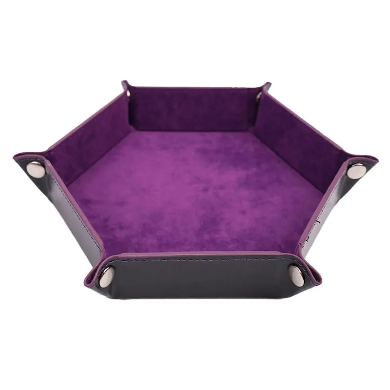 Foldable PU Leather Hexagon Dice Tray | Tabletop Game Tray Dice Rolling Tray QXL 24 Purple