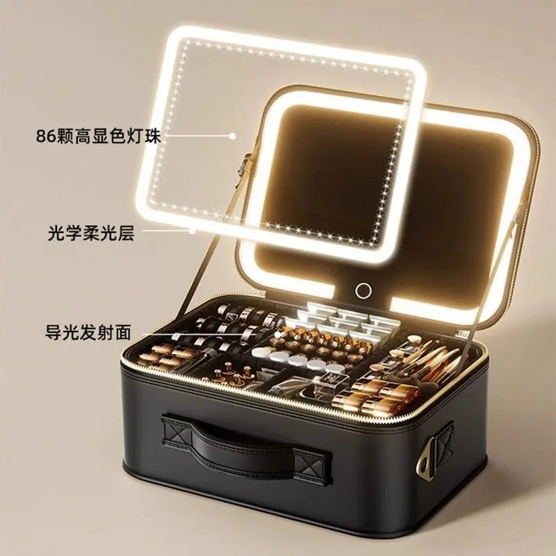 LED Illuminated Makeup Case with Mirror | Large Cosmetic Box Illuminated Makeup Case QXL