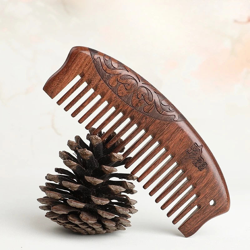 Natural Sandalwood Wood Comb – Anti-Static Wide & Narrow Tooth Wooden Hair Comb QXL 14cmA