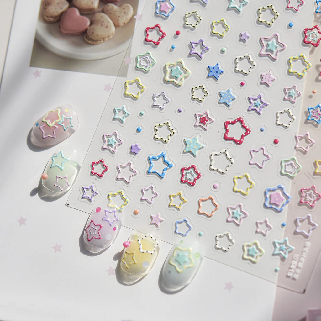 5D Macaron Nail Stickers | Stars, Dots & Gradient Decals Nail Art Stickers QXL