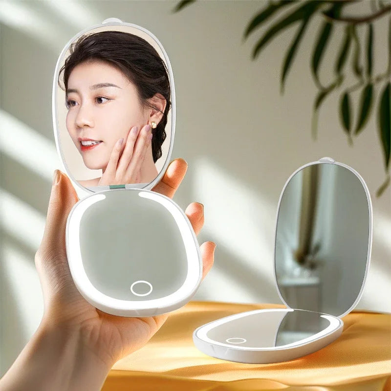 Compact LED Makeup Mirror 1X/3X Magnifying USB Rechargeable LED Compact Mirror QXL