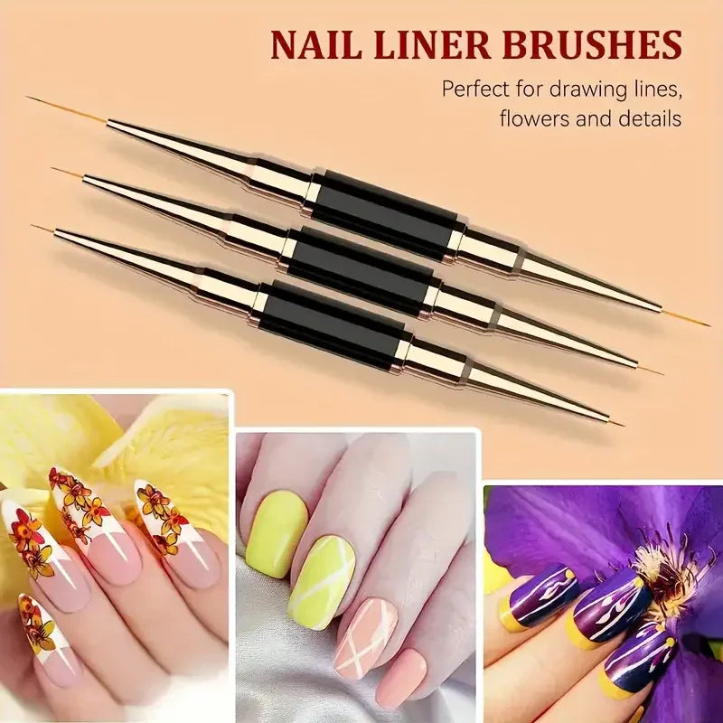 5-Pack Dual-End Nail Art Liner Brush | Fine Tip & Striper Set Nail Art Brush Set QXL