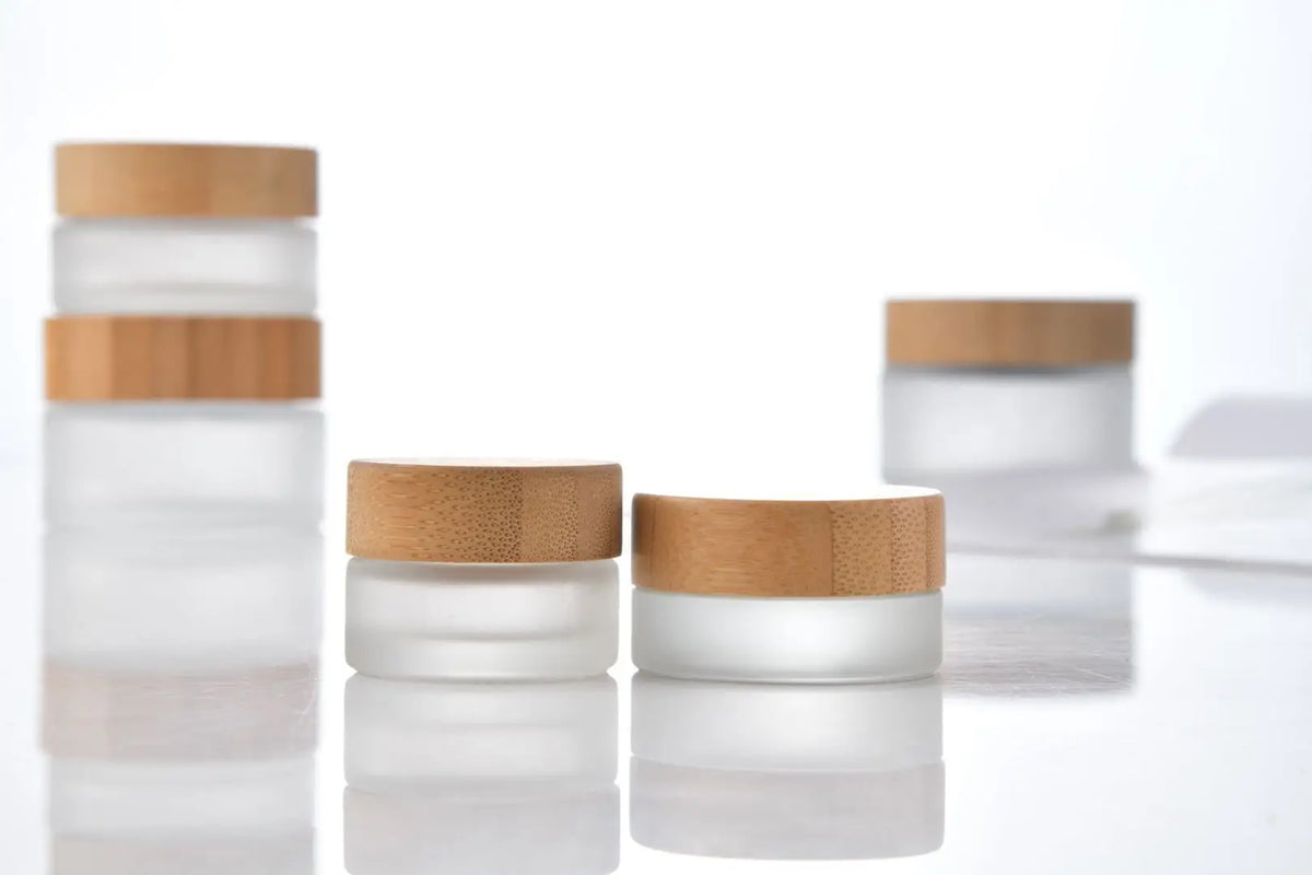 Frosted Glass Cream Jars with Bamboo Lid | 5g–100g Cosmetic Cosmetic Glass Jar QXL
