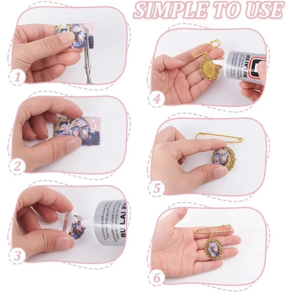 8-Piece DIY Photo Brooch Kit | Oval Glass Cabochons & Alloy DIY Brooch Kit QXL