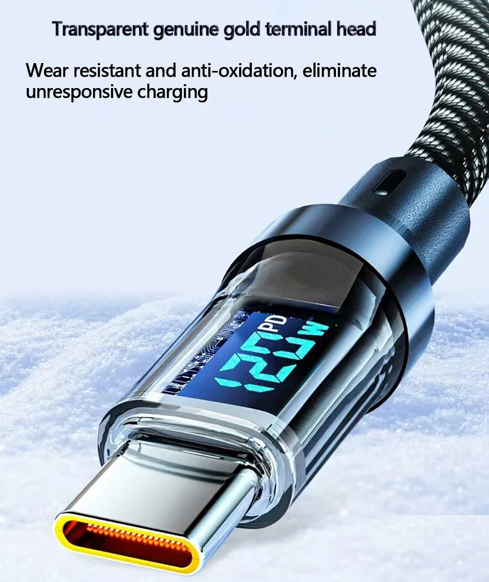 120W USB-C Fast Charging Cable with LED Display | 1M & 2M USB-C Charging Cable QXL