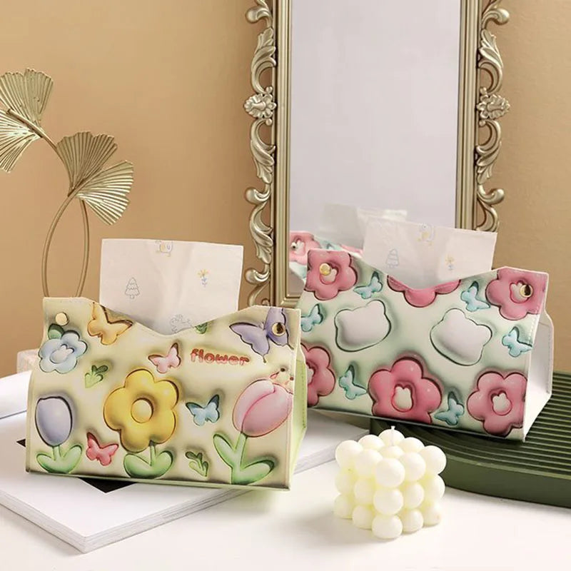 3D Leather Tissue Box Cover | Decorative Home Holder Tissue Box Cover QXL