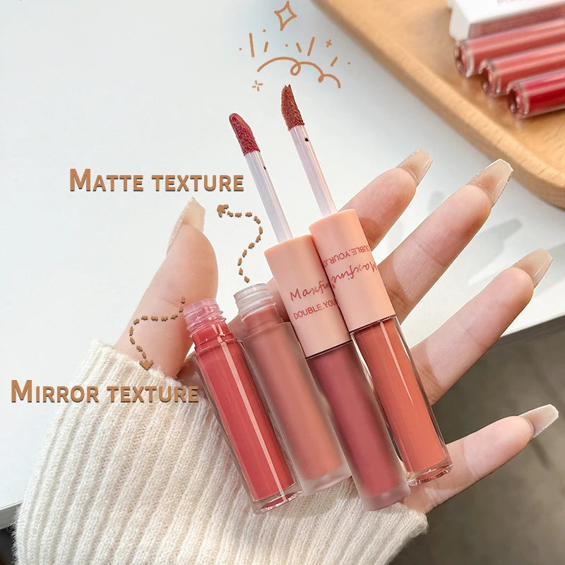 MAXFINE Double-End Lip Gloss | Mirror Gloss & Matte Velvet Double-End Lip Gloss QXL