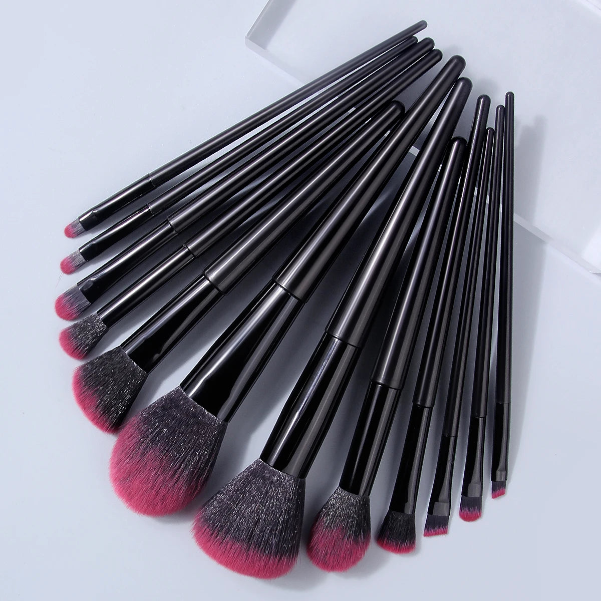 KOSSHOW 14-Pc Makeup Brush Set with Powder Puffs | Pink & Black Makeup Brush Set QXL