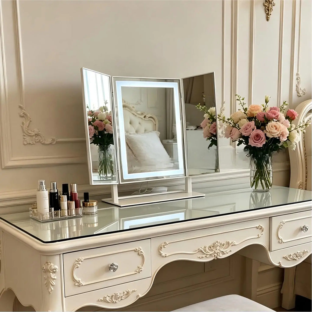 3-Fold LED Tabletop Makeup Mirror | Lighted Vanity Mirror LED Vanity Mirror QXL L41cmW30cm