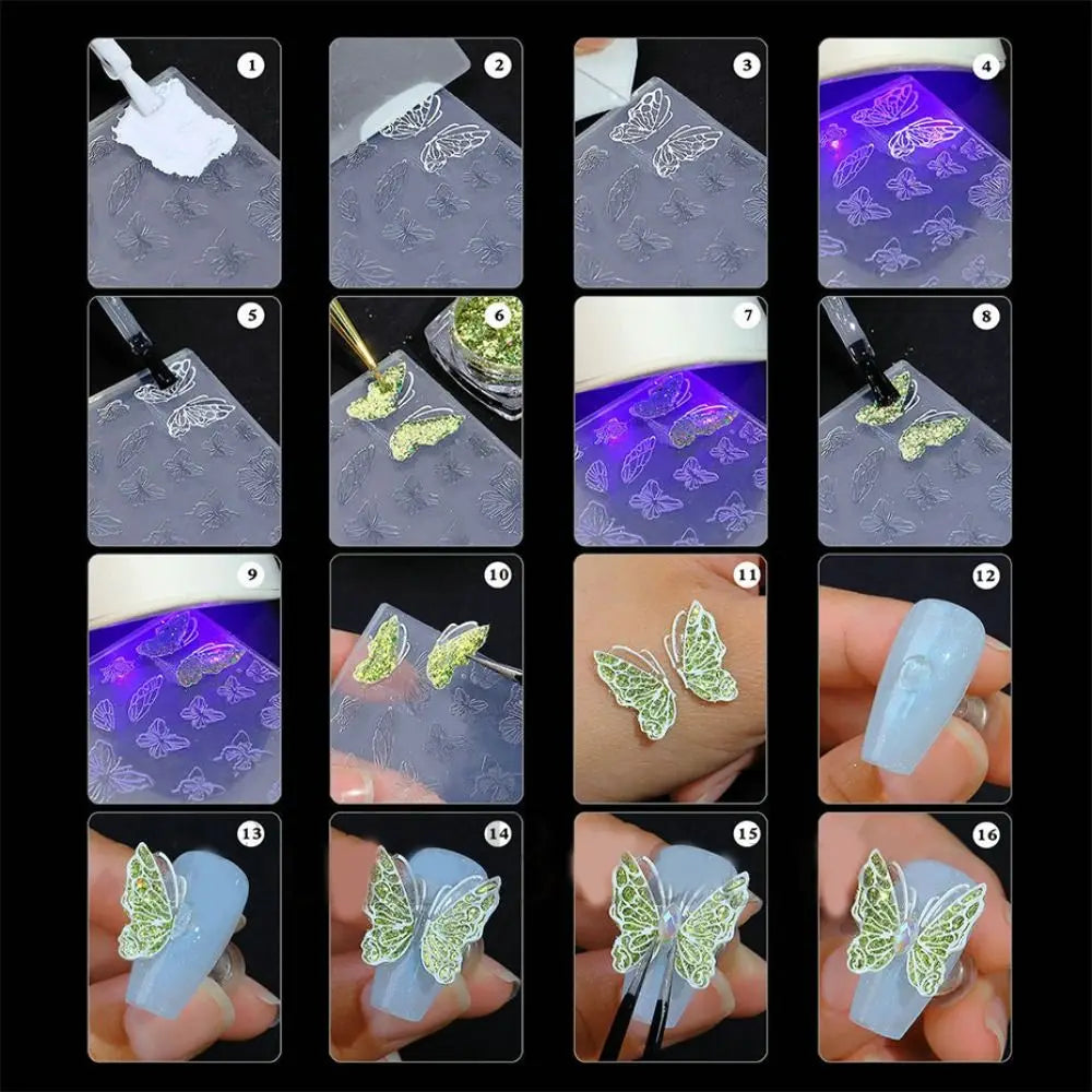 3D Nail Art Silicone Mold | Snowflake Butterfly Gel Stencil Nail Art Mold QXL
