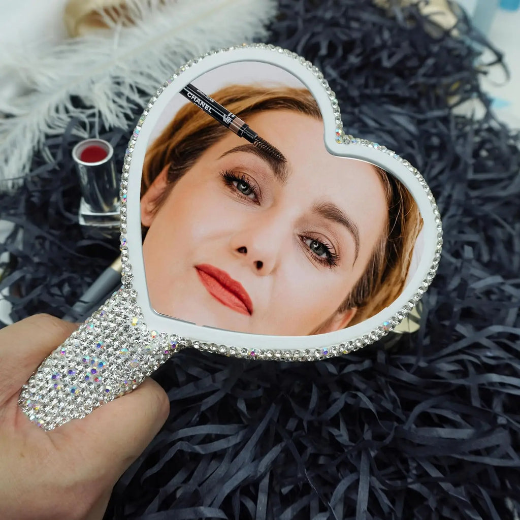 Heart-Shaped Diamond Handheld Makeup Mirror for Women & Girls Handheld Makeup Mirror QXL