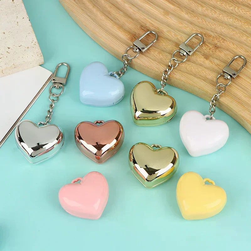Heart-Shaped Mini Empty Compact with Mirror & Keychain Empty Makeup Compact QXL