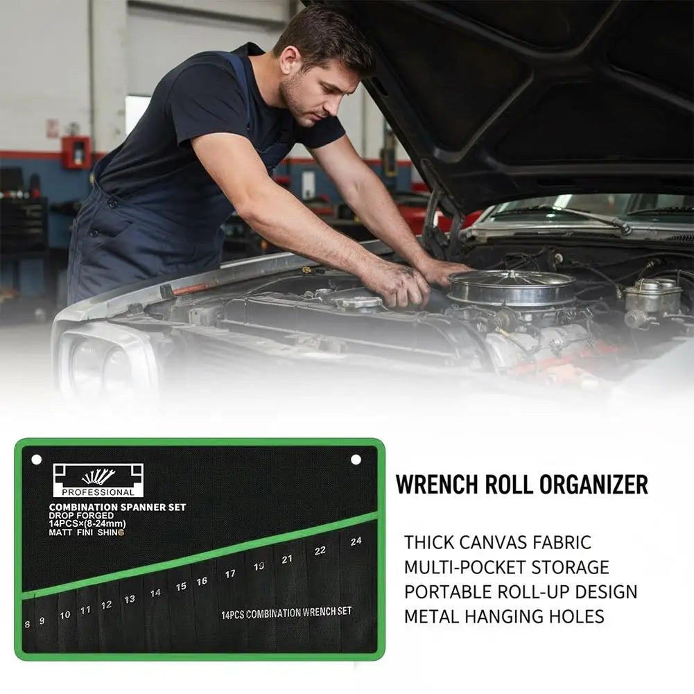 14-Pocket Wrench Storage Bag | Tool Organizer for Mechanics Tool Storage Bag QXL
