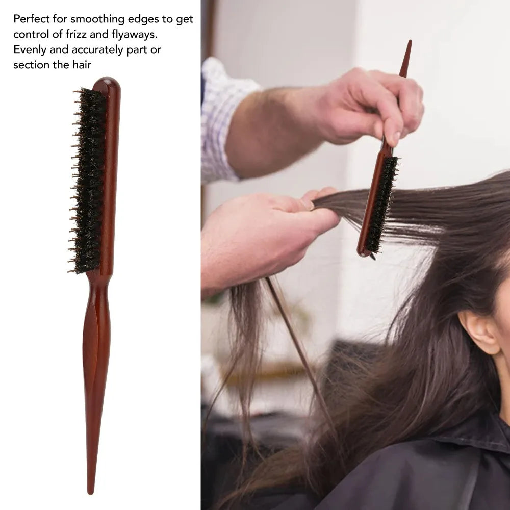 Ergonomic Teasing Brush & Parting Comb | Cherry Wood Handle Teasing Brush Comb QXL