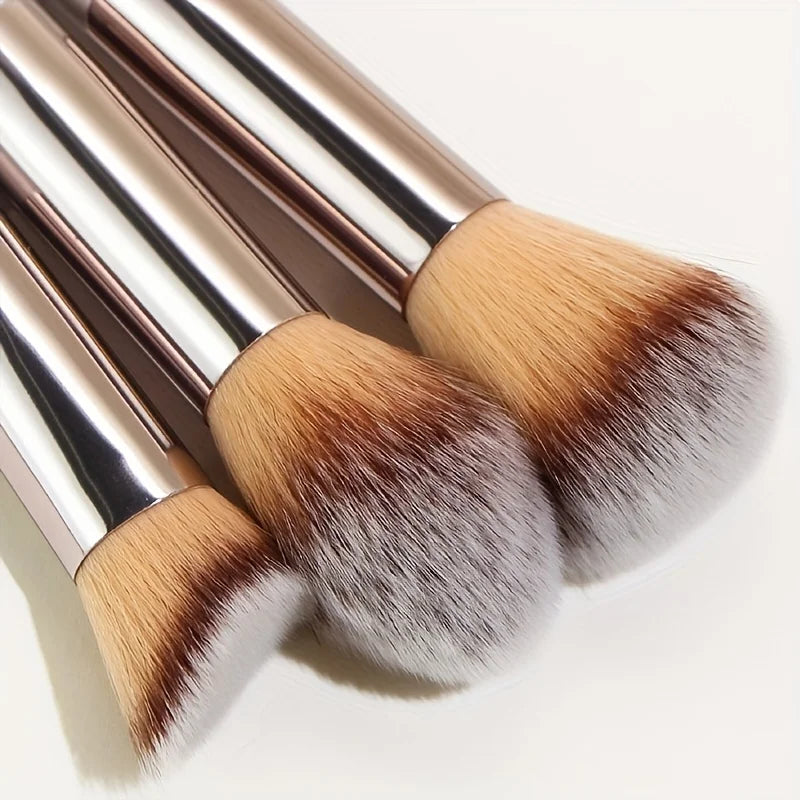 10-Pc Champagne Gold Makeup Brush Set | Foundation & Eye Kit Makeup Brush Set QXL