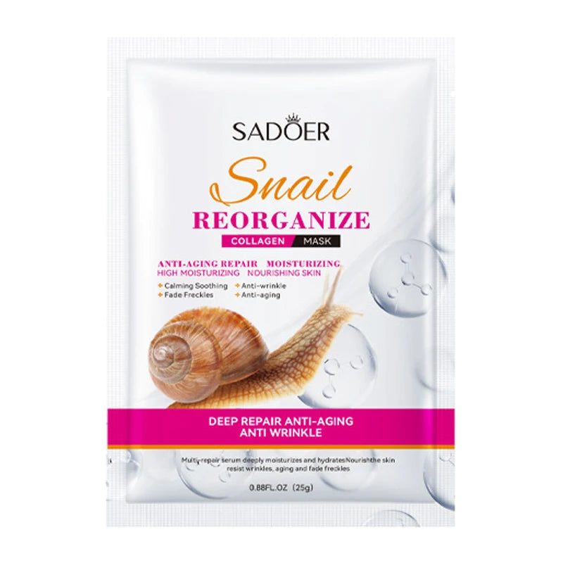 SADOER Snail Collagen Face Masks – Firming & Hydrating 5-Pack Collagen Sheet Mask QXL