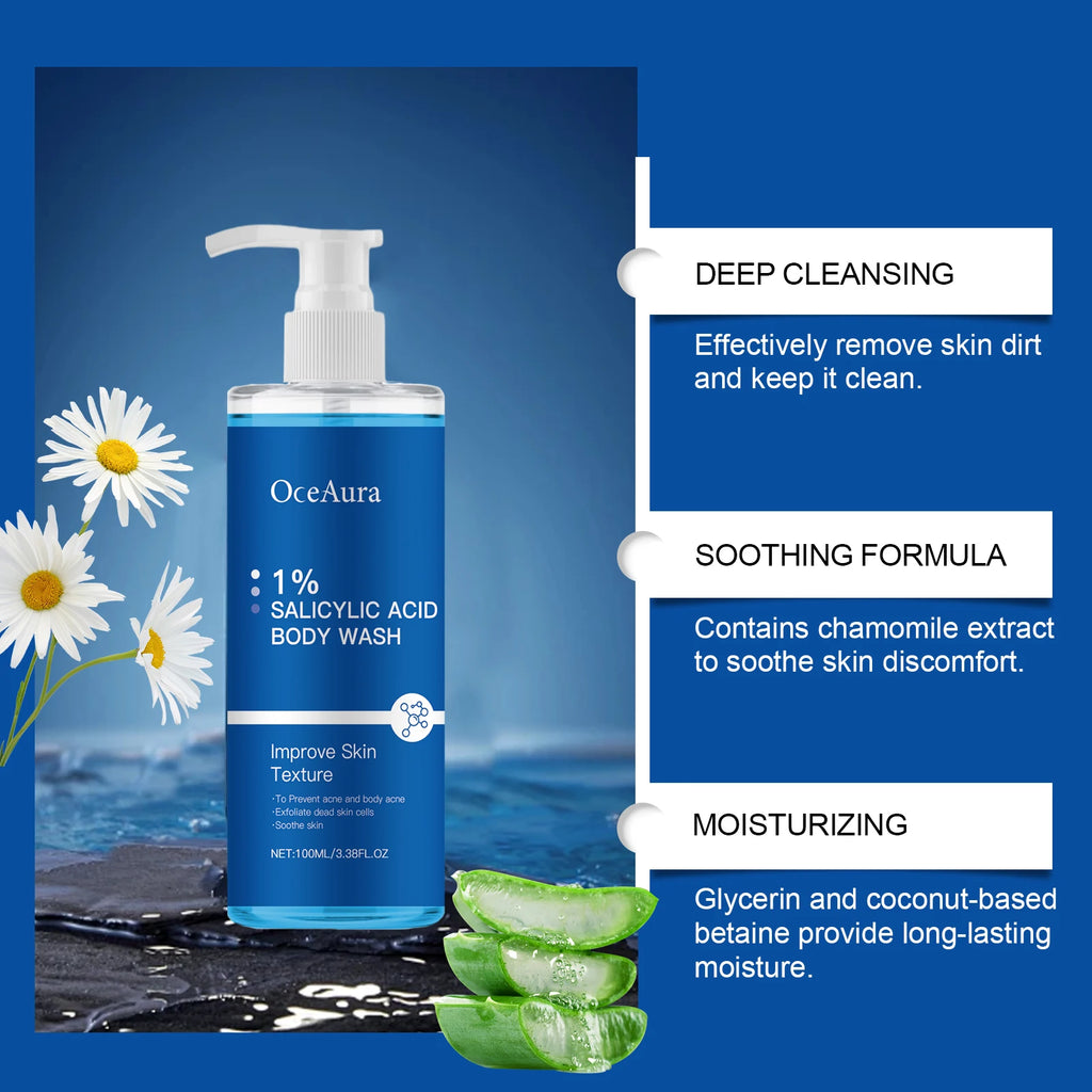 OceAura Salicylic Acid Body Wash 100ml | Exfoliating Shower Gel Exfoliating Body Wash QXL