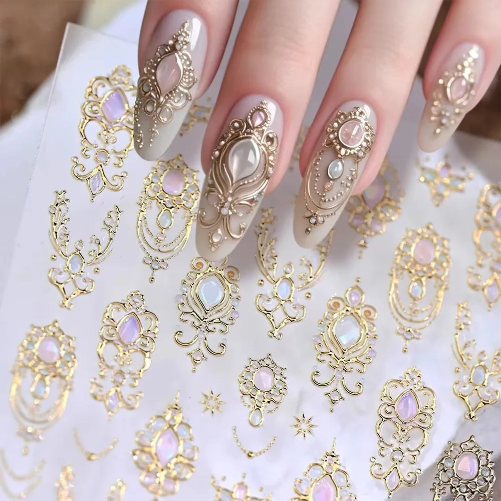 5D Baroque Nail Art Stickers | Crown Scepter Water Decals Nail Art Stickers QXL