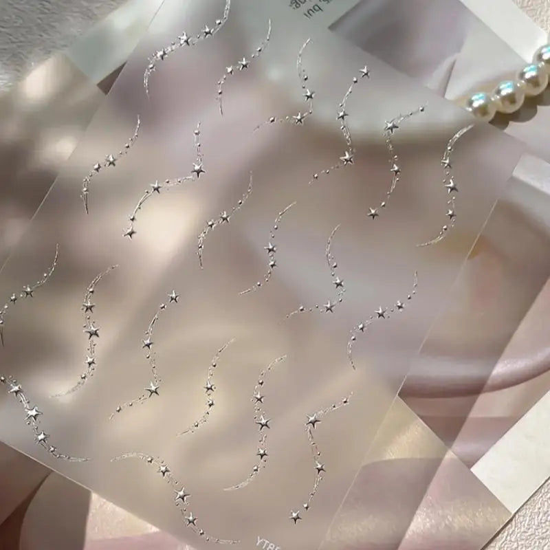 Holographic Star & Chain Nail Stickers | Gold & Silver Art Nail Art Stickers QXL C