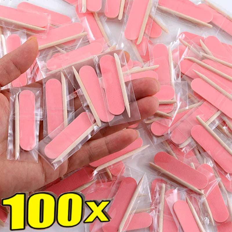 Disposable Nail File Set with Wood Sticks | 20/80/100pc Disposable Nail File QXL