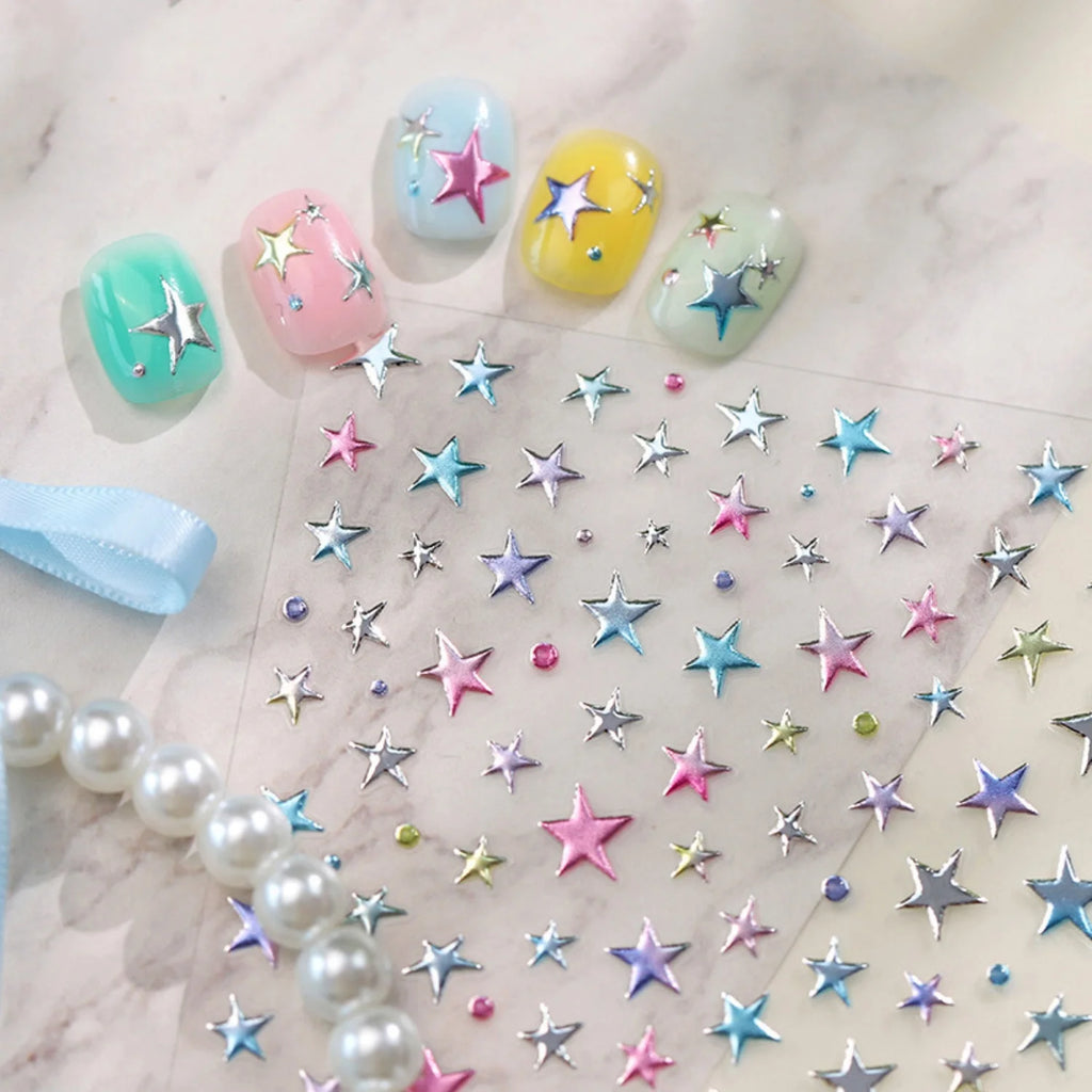 Holographic 5D Star Pentagram Nail Stickers | DIY Decals Nail Art Stickers QXL