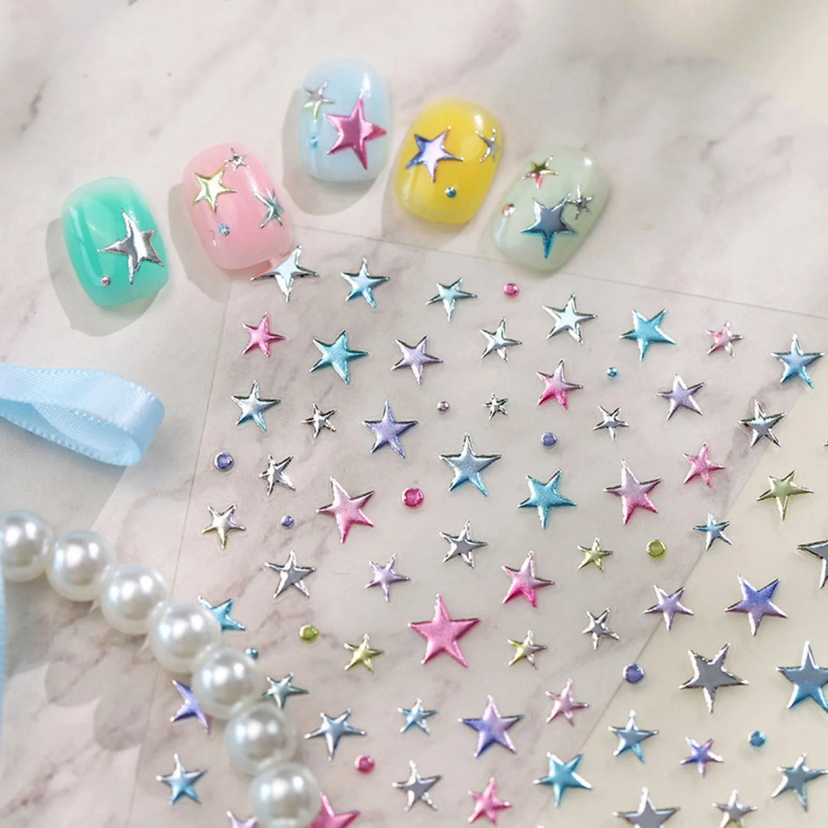 Holographic 5D Star Pentagram Nail Stickers | DIY Decals Nail Art Stickers QXL