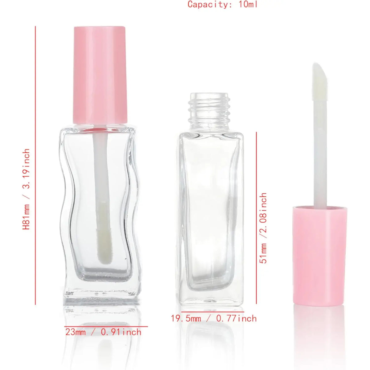 10-Pack Pink Glass Lip Gloss Tubes 10ml | Empty Wand Containers Lip Gloss Tubes QXL