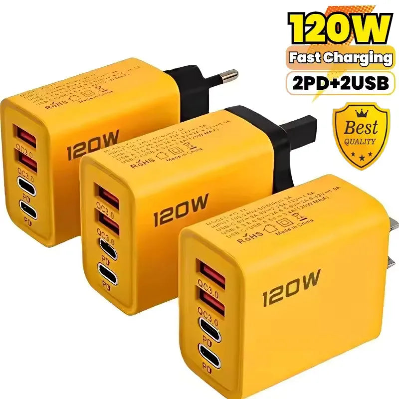 120W 4-Port USB-C PD Wall Charger | QC 3.0 Fast Charging USB Wall Charger QXL