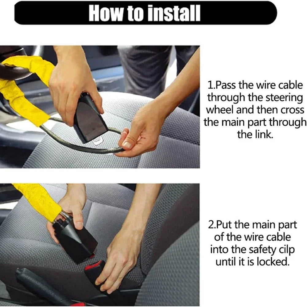 Universal Steering Wheel & Seat Belt Anti-Theft Lock | 2 Keys Car Anti-Theft Lock QXL