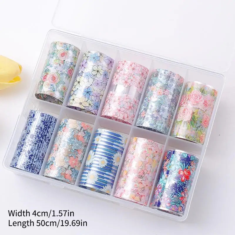 10-Roll Floral Nail Transfer Foils | Rose Butterfly Designs Nail Transfer Foils QXL JSX 58 50cm