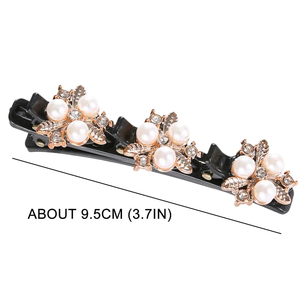 Korean Braided Rhinestone Hair Clip | Double Layer Hairpin Rhinestone Hair Clip QXL