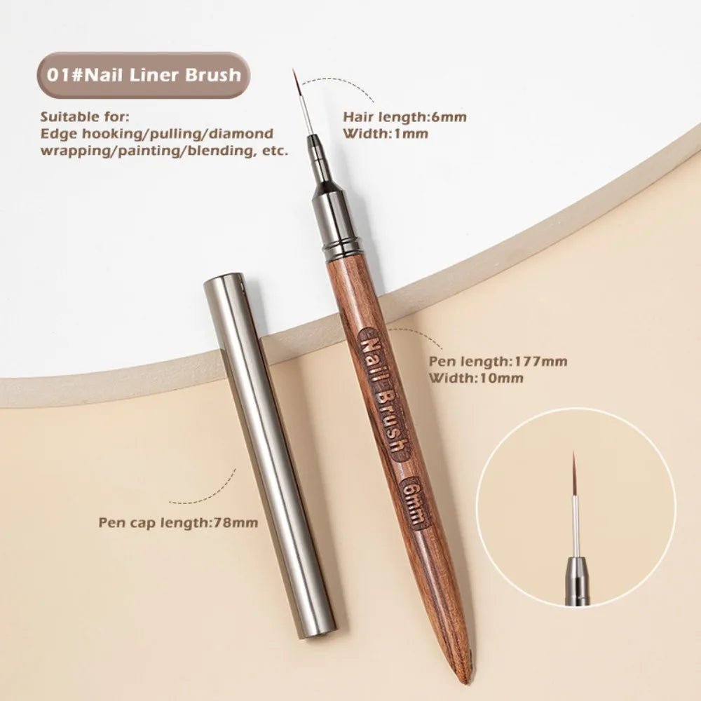 Sandalwood Nail Liner Brush | Fine Nail Art Detail 6–18mm Nail Art Liner Brush QXL 6mm