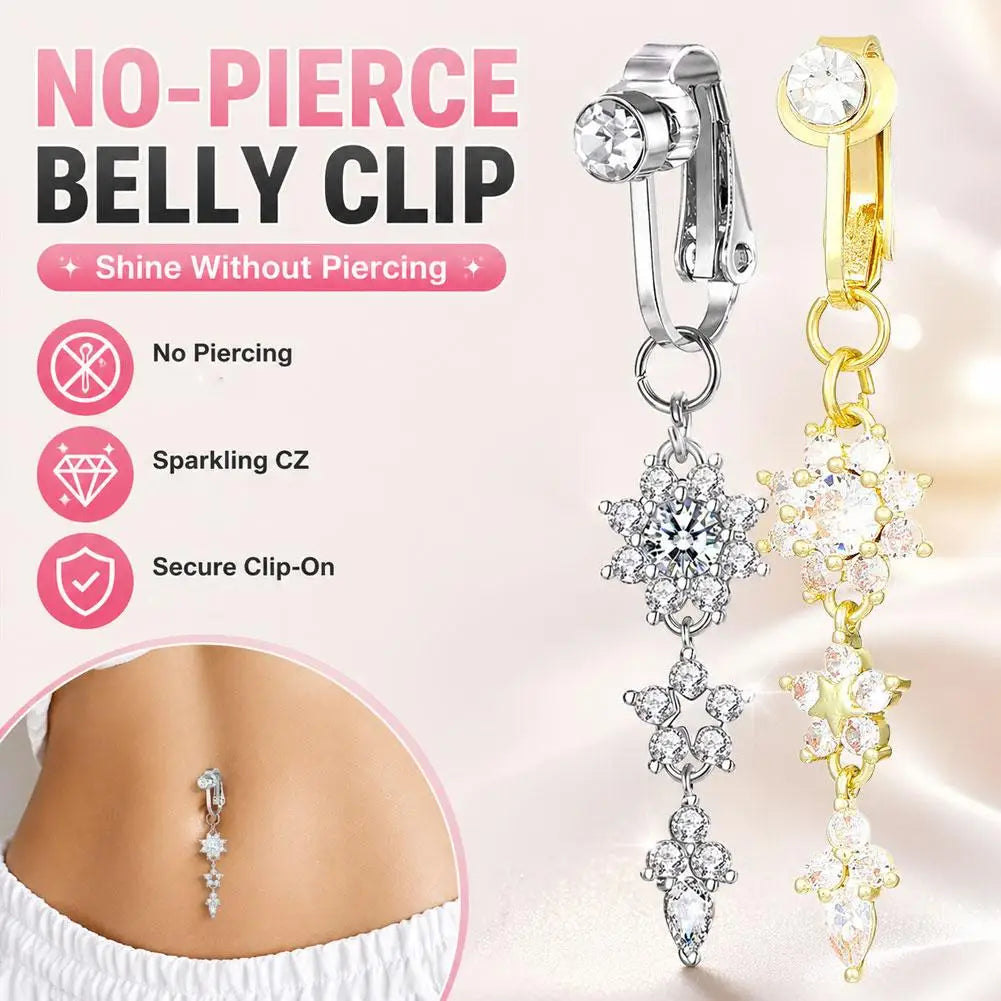 Clip-On Crystal Dangle Belly Button Ring | No Piercing Needed Clip-On Navel Ring QXL