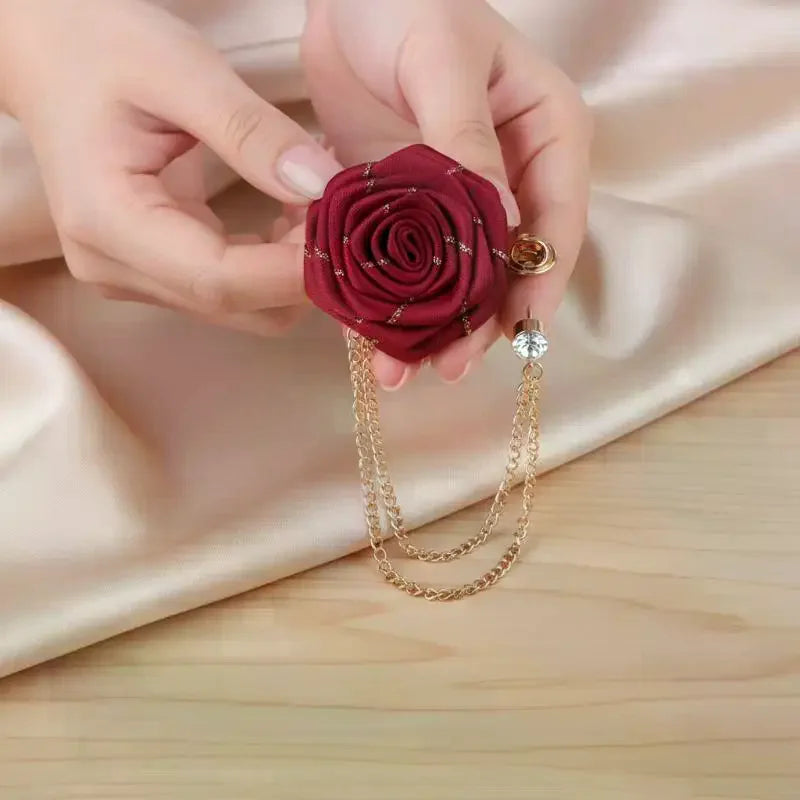Handmade Rose Flower Brooch Lapel Pin | Groom Boutonniere Brooch Lapel Pin QXL