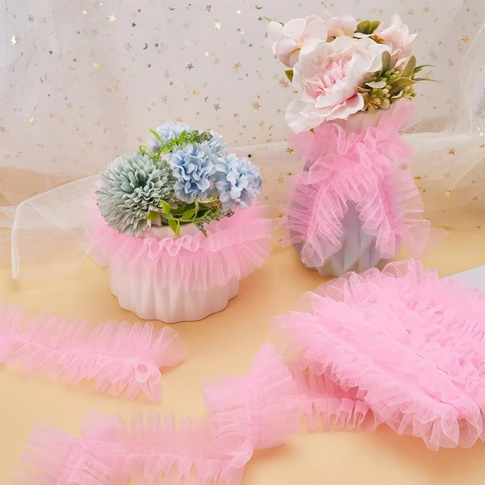 10 Yards Pleated Lace Trim | 6cm Ruffle Organza Ribbon Lace Trim Ribbon QXL