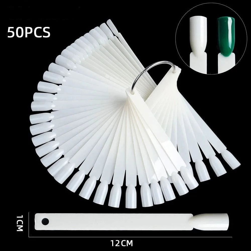 50-Pack Fan-Shaped Nail Swatch Display Sticks with Rings Nail Display Sticks QXL white-style1