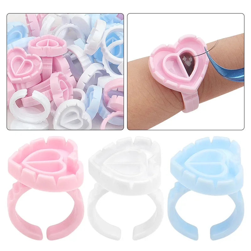 100-Pack Heart-Shaped Glue Ring Cups | Lash & Tattoo Palette Glue Ring Palette QXL