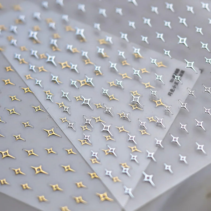 5D Star Nail Art Stickers | Gold & Silver Holographic Decals Nail Art Stickers QXL