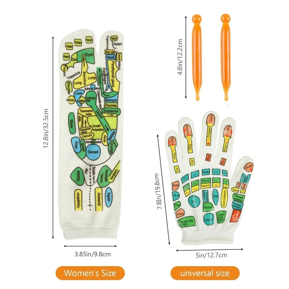 6-Pc Acupressure Reflexology Socks & Gloves Set | Foot Care Reflexology Massage Set QXL