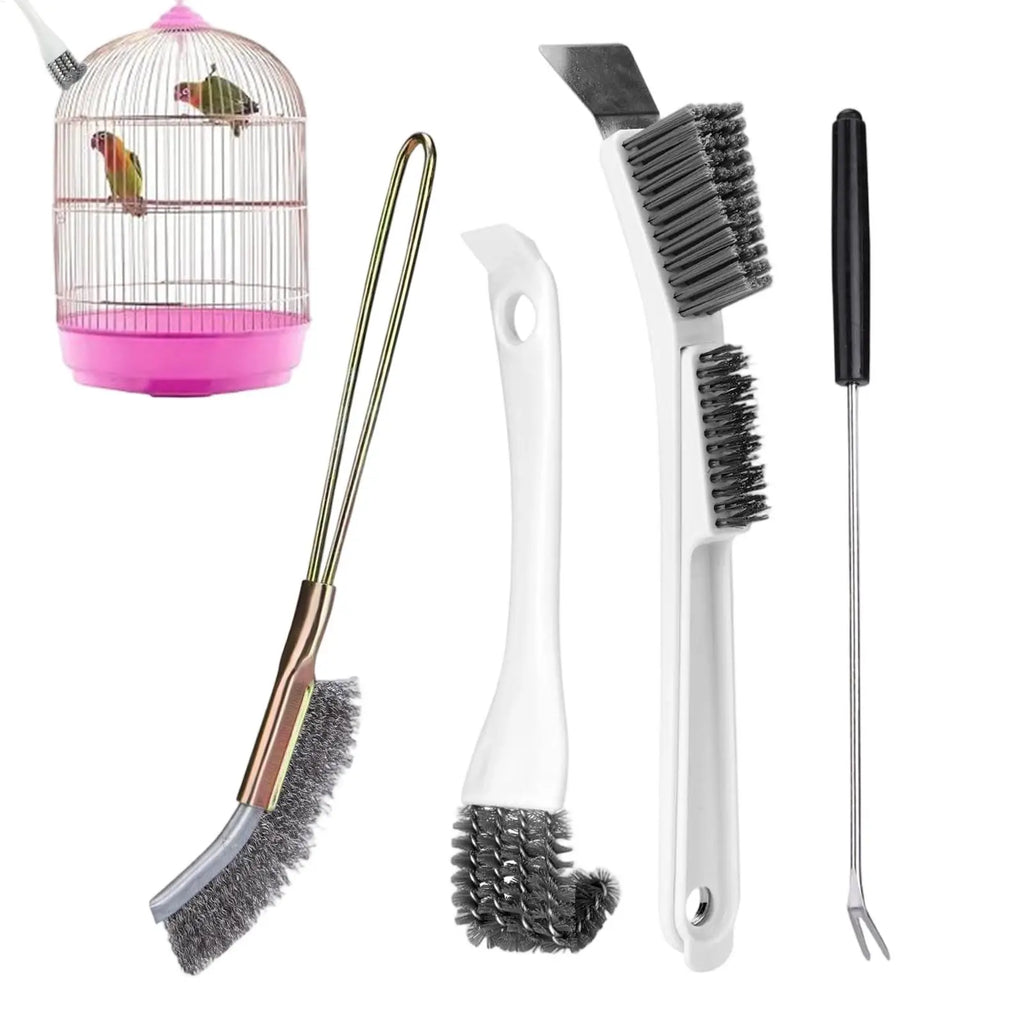 4-Piece Bird Cage Cleaning Brush Set | Long Handle Scrubber Bird Cage Cleaning Kit QXL