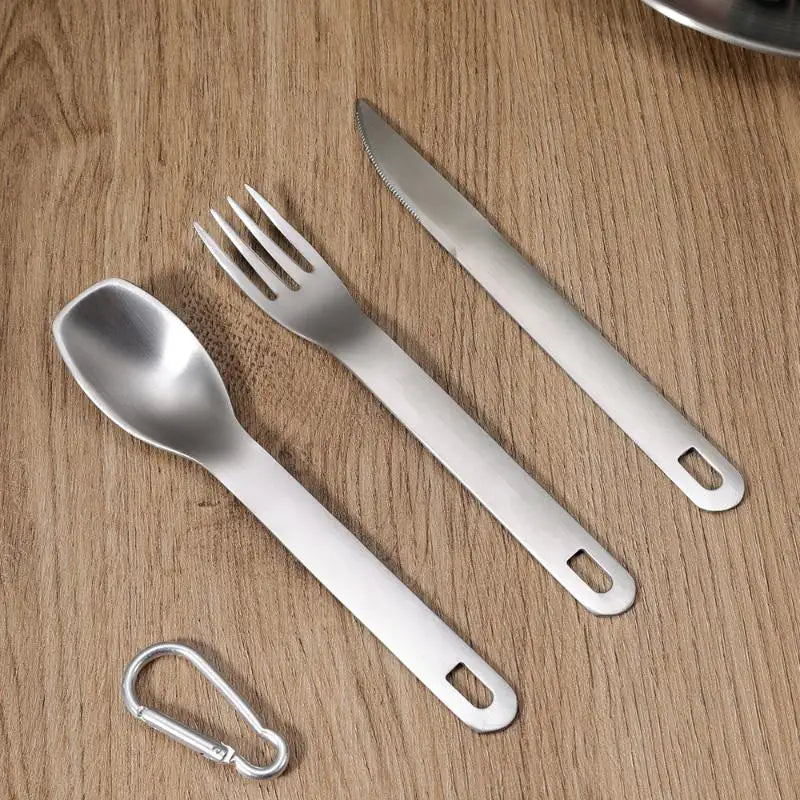 304 Stainless Steel Cutlery Set with Carabiner – Knife Fork Spoon Portable Cutlery Set QXL