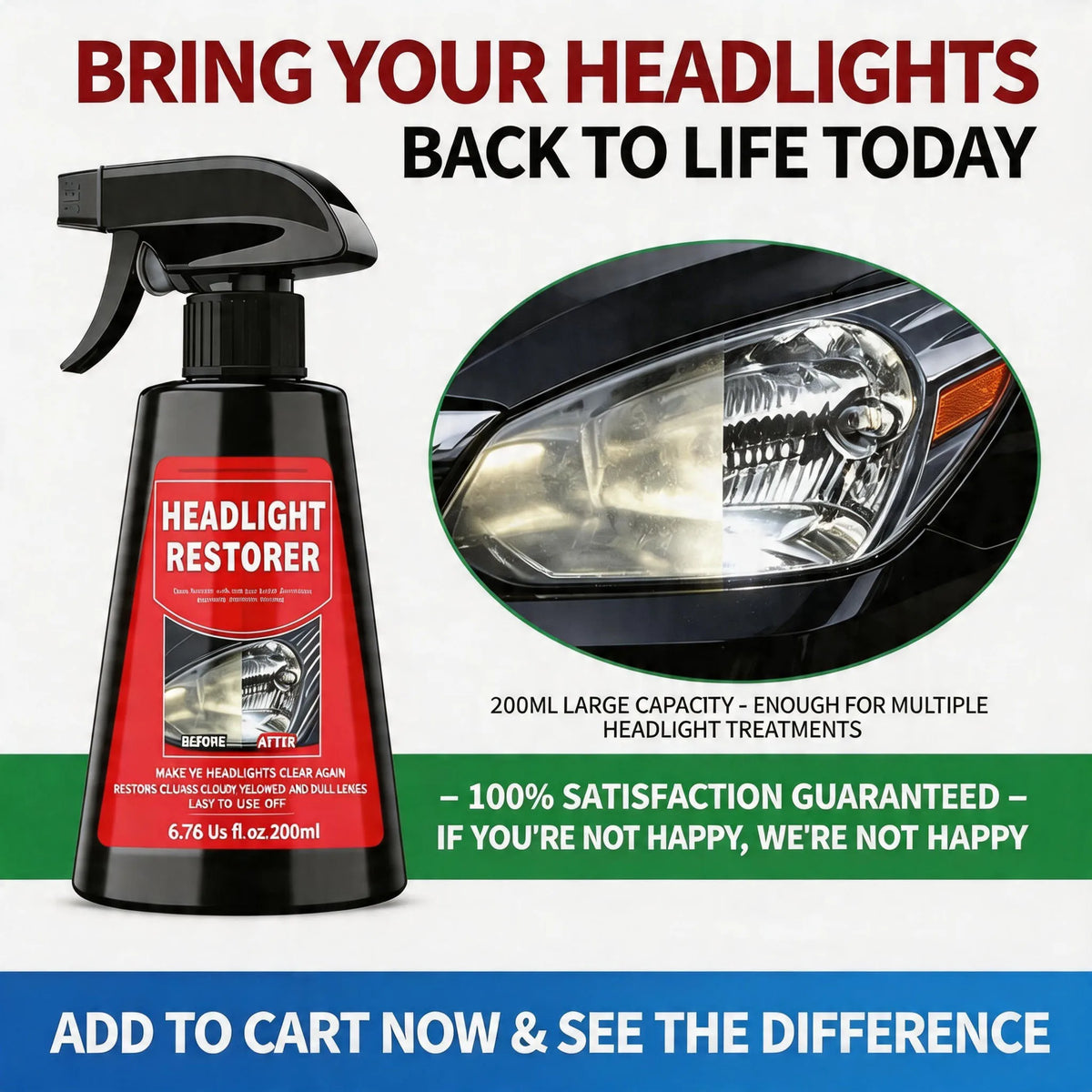 Car Headlight Restoration Spray – Remove Fog & Yellowing Headlight Restoration Spray QXL
