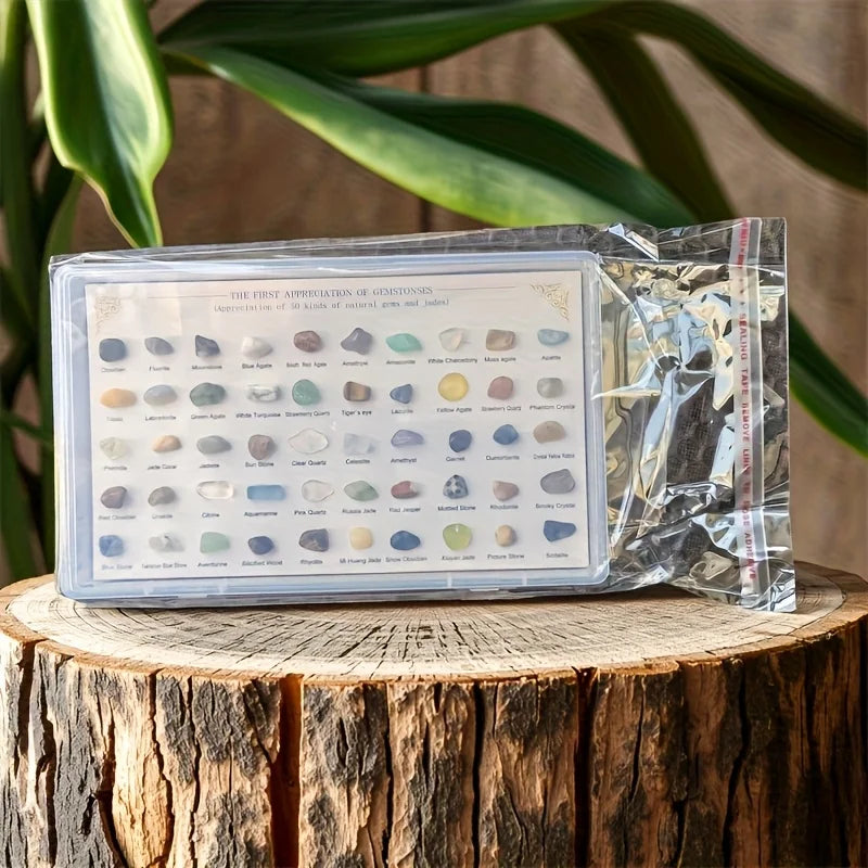 50-Piece Mineral Specimen Box | Crystal Gemstone Collection Set Mineral Specimen Set QXL